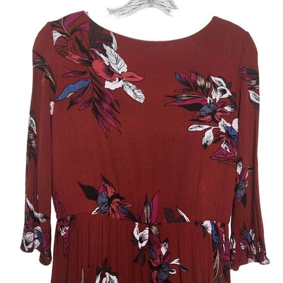 Chicwish Burgundy Red Floral Boho Maxi Dress Size Large - Picture 10 of 12